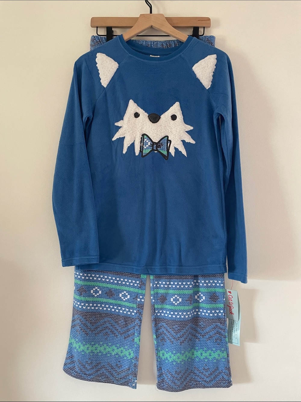 Blue Fox Pajama Set Youth Soft Fleece Blue Boys XL 16 Cozy Warm Winter